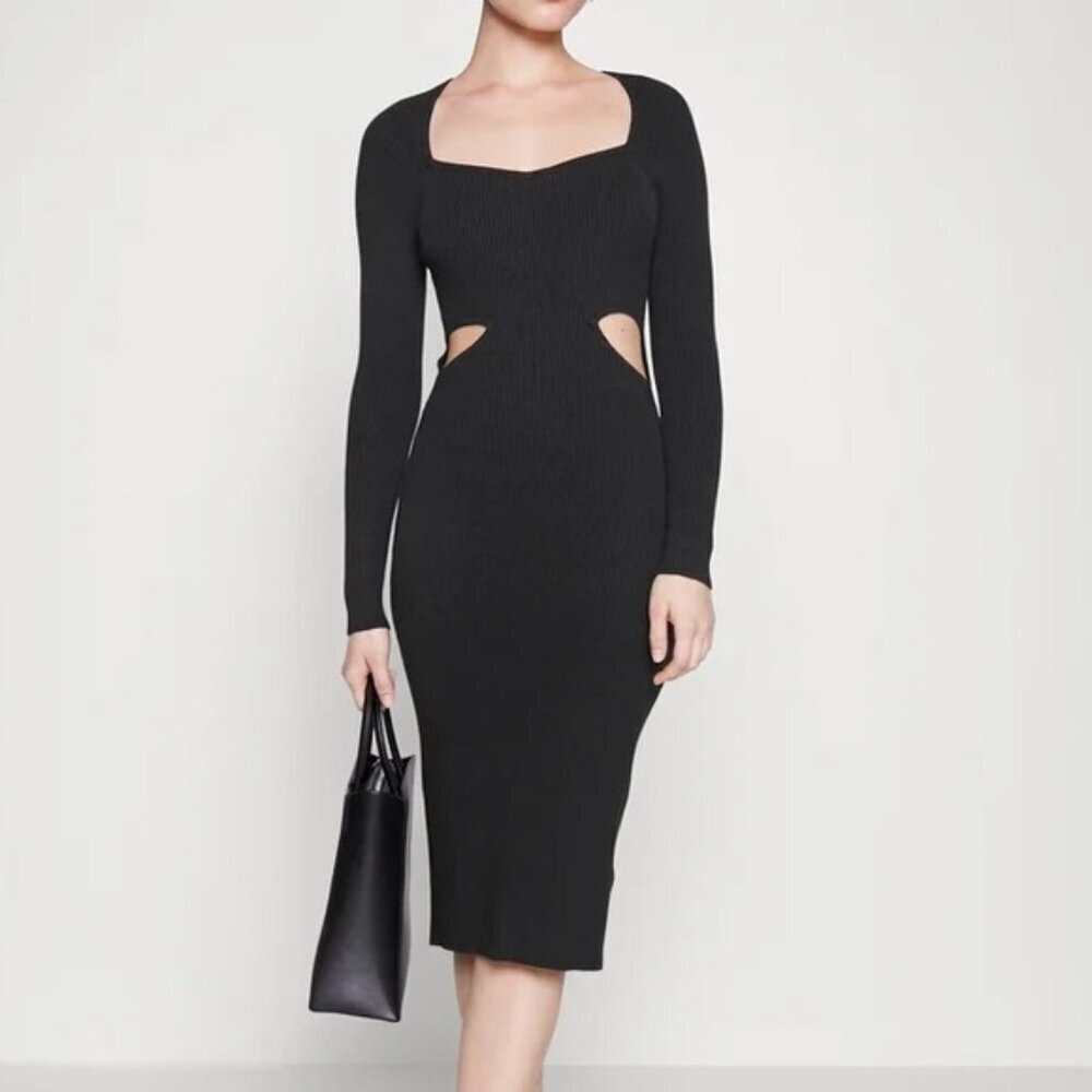 A&F Long Sleeve Cutout Midi Sweater Dress - Black
